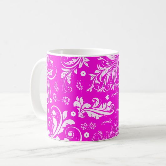 Damask Pattern, Roze Damask, Franse Damask Koffiemok (Voorkant links)