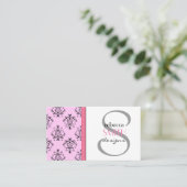 Damask Pattern, Roze Damask, Franse Damask Visitekaartje (Staand voorkant)