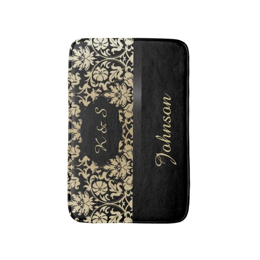 Damask Pattern Tan & Black | DIY-monogram Badmat (Voorkant Verticaal)