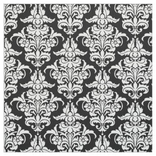 Damask Pattern - White on Black Stof