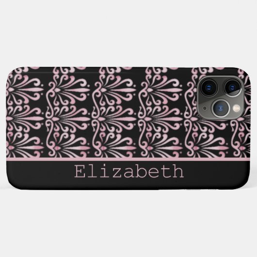 Damask Pattern Zwart en Roze Case-Mate iPhone Case (Achterkant (horizontaal))