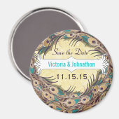 Damask Pauw Ei Aubergine Aqua Save the Date Magnet Magneet (Voorkant / Achterkant)