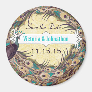 Damask Pauw Ei Aubergine Aqua Save the Date Magnet Magneet