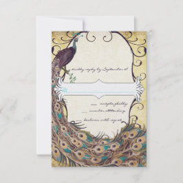 Damask Peacock Elegance Eggplant Gold en Aqua RSVP Kaartje