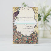 Damask Peacock Elegance Eggplant Gold en Aqua RSVP Kaartje (Staand voorkant)