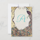 Damask Peacock Elegance Eggplant Gold en Aqua RSVP Kaartje (Achterkant)