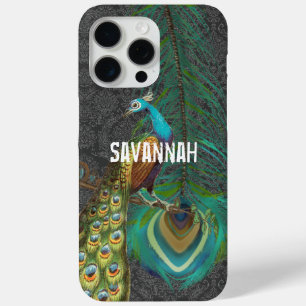 Damask Peacock Feather Jouw naam of Quote iPhone 15 Pro Max Hoesje