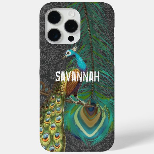 Damask Peacock Feather Jouw naam of Quote Case-Mate iPhone Case (Achterkant)