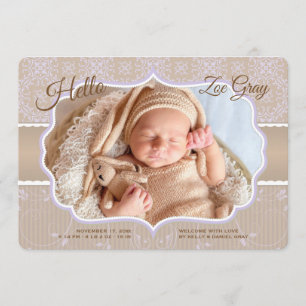 Damask Photo Birth Announcement Aankondiging