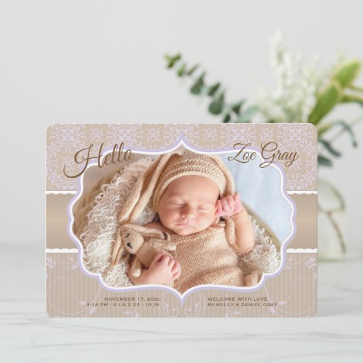 Damask Photo Faire-part de naissance (Debout devant)