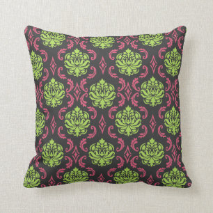 Damask Pillow - Hot Pink, Green en Black Cushion Kussen