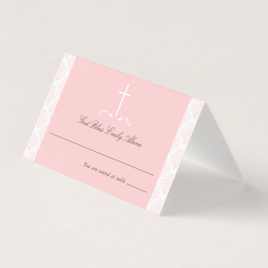 Damask Pink Communion Croix religieuse (Front)