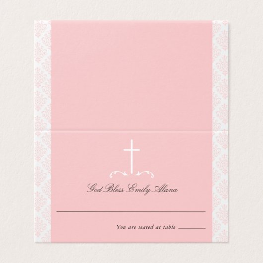 Damask Pink Communion Croix religieuse (Outside Unfolded)