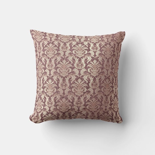 Damask Pink Pearly Maroon Glitter Pearly Floral Kussen (Voorkant)