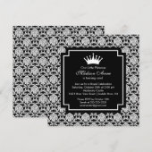 Damask Princess Crown Birthday Party Invitation (Devant / Derrière)