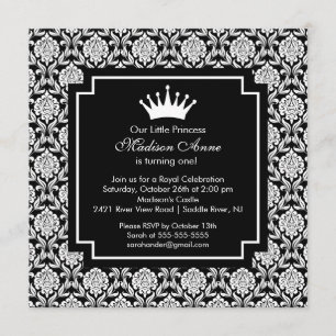 Damask Princess Crown Birthday Party Invitation