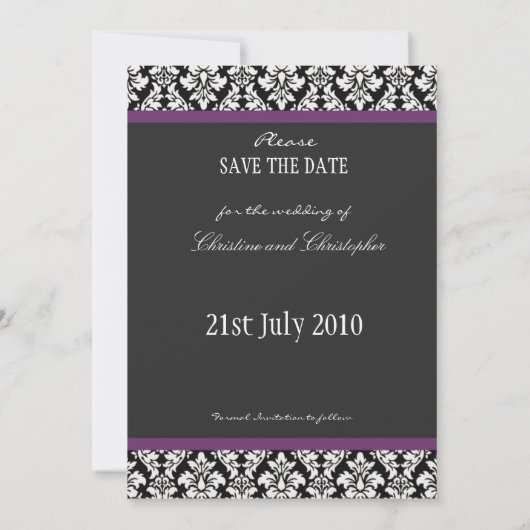 Damask Purple Enregistrer La Carte Date (Dos)