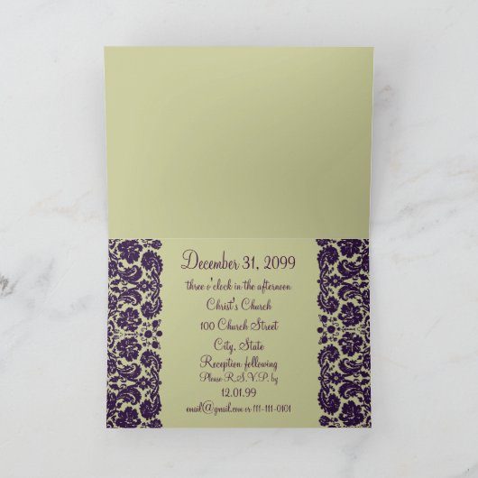 Damask Purple Faire-part de mariage (Intérieur)