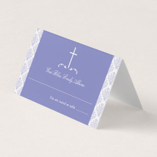 Damask Purple Première Communion Croix religieuse