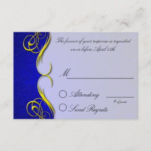 Damask Quarter Blue Reply Card RSVP Kaartje