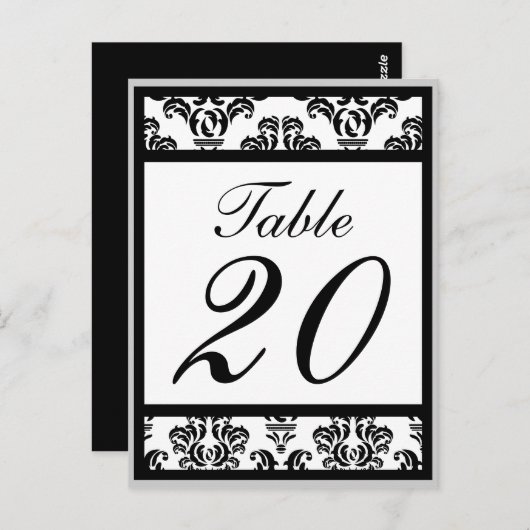 Damask Rand Tafelnummers (Zwart/Zilver/Wit) (Voorkant / Achterkant)