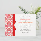 Damask Red Bow Faire-part de mariage (Debout devant)