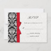 Damask Red Bow Wedding Carte RSVP (Devant)