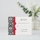 Damask Red Bow Wedding Carte RSVP (Debout devant)