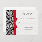 Damask Red Bow Wedding Carte RSVP (Devant / Derrière)