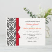 Damask Red Bow Wedding Invitation Kaart (Staand voorkant)