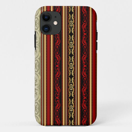 Damask Red Gold Black Stripes Case-Mate iPhone Case (Achterkant)