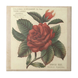 Damask Red Rose Tile/Trivet Tegeltje