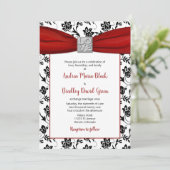 Damask & Red Satin Ribbon Invitation Kaart (Staand voorkant)
