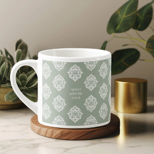 Damask Regency Klassiek Bleek Olijfgroen Espresso Kop