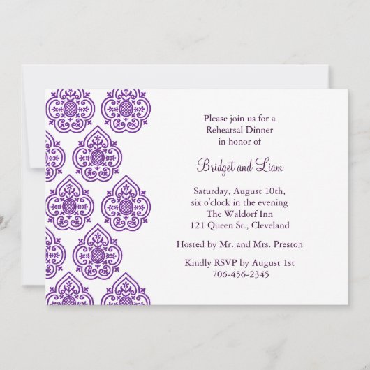 Damask Rehearsal Dinner Invitation Kaart (Voorkant)