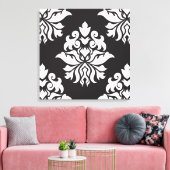 Damask  Repeat Pattern - wit op zwart Canvas Afdruk (Insitu (Woonkamer))
