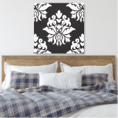 Damask  Repeat Pattern - wit op zwart Canvas Afdruk (Insitu (Slaapkamer))