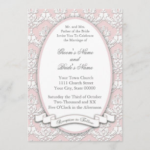 Damask Ribbon Invitation (roze) Kaart
