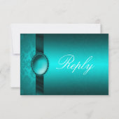 Damask Ribbon Turquoise Reply Card RSVP Kaartje (Achterkant)