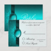 Damask Ribbon Turquoise Reply Card RSVP Kaartje (Voorkant / Achterkant)