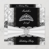 Damask Roos Black White Tiara Birthday Party Kaart (Voorkant / Achterkant)