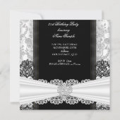 Damask Roos Black White Tiara Birthday Party Kaart (Achterkant)