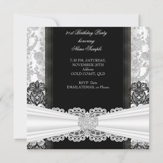 Damask Roos Black White Tiara Birthday Party Kaart (Achterkant)