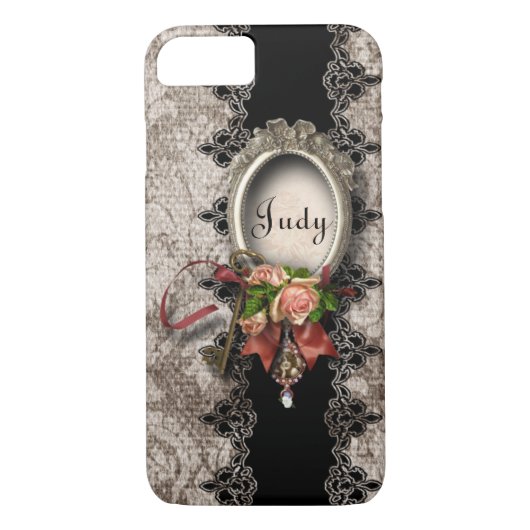  Damask Roos en Lace w/Name Case-Mate iPhone Case (Achterkant)