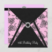 Damask rose 15e anniversaire Invitation de fête (Devant / Derrière)