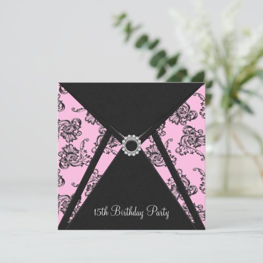 Damask rose 15e anniversaire Invitation de fête (Debout devant)