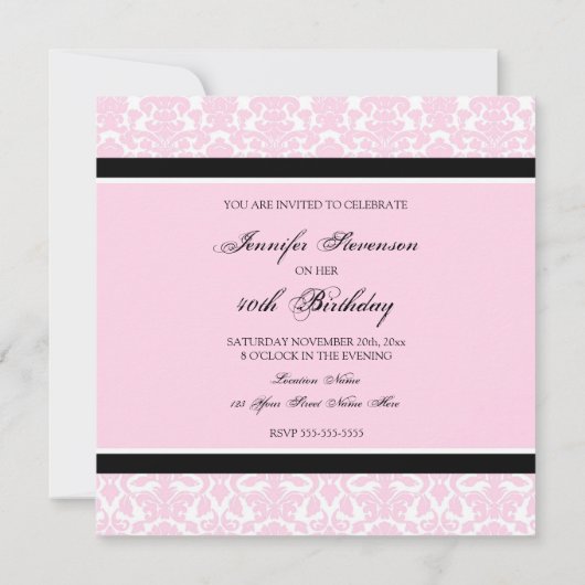 Damask rose 40e anniversaire Invitations (Dos)