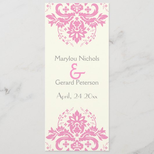 Damask rose, gris mariage programme de cérémonie (Devant)