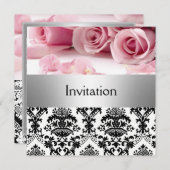 Damask Rose Roses Party Invitation enregistrer la  (Devant / Derrière)