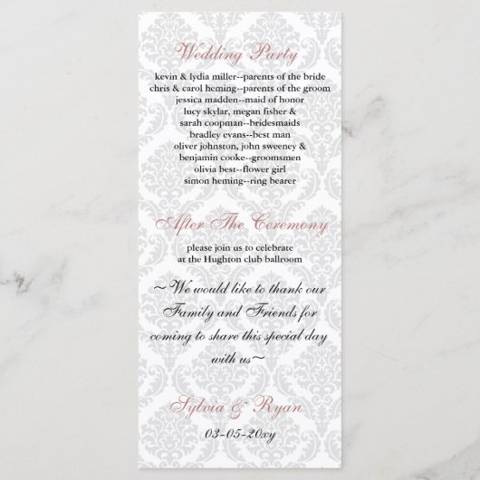 damask rose Wedding programme (Dos)